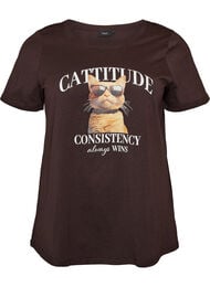 T-shirt i bomull med tryck framtill, Brun