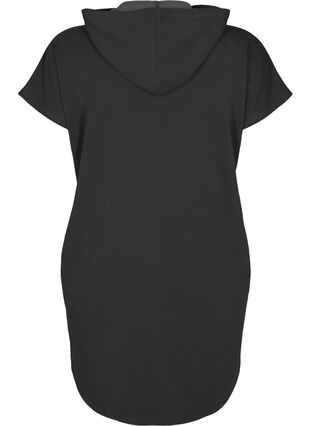 Kortärmad swetshirtklänning med huva, Black, Packshot image number 1