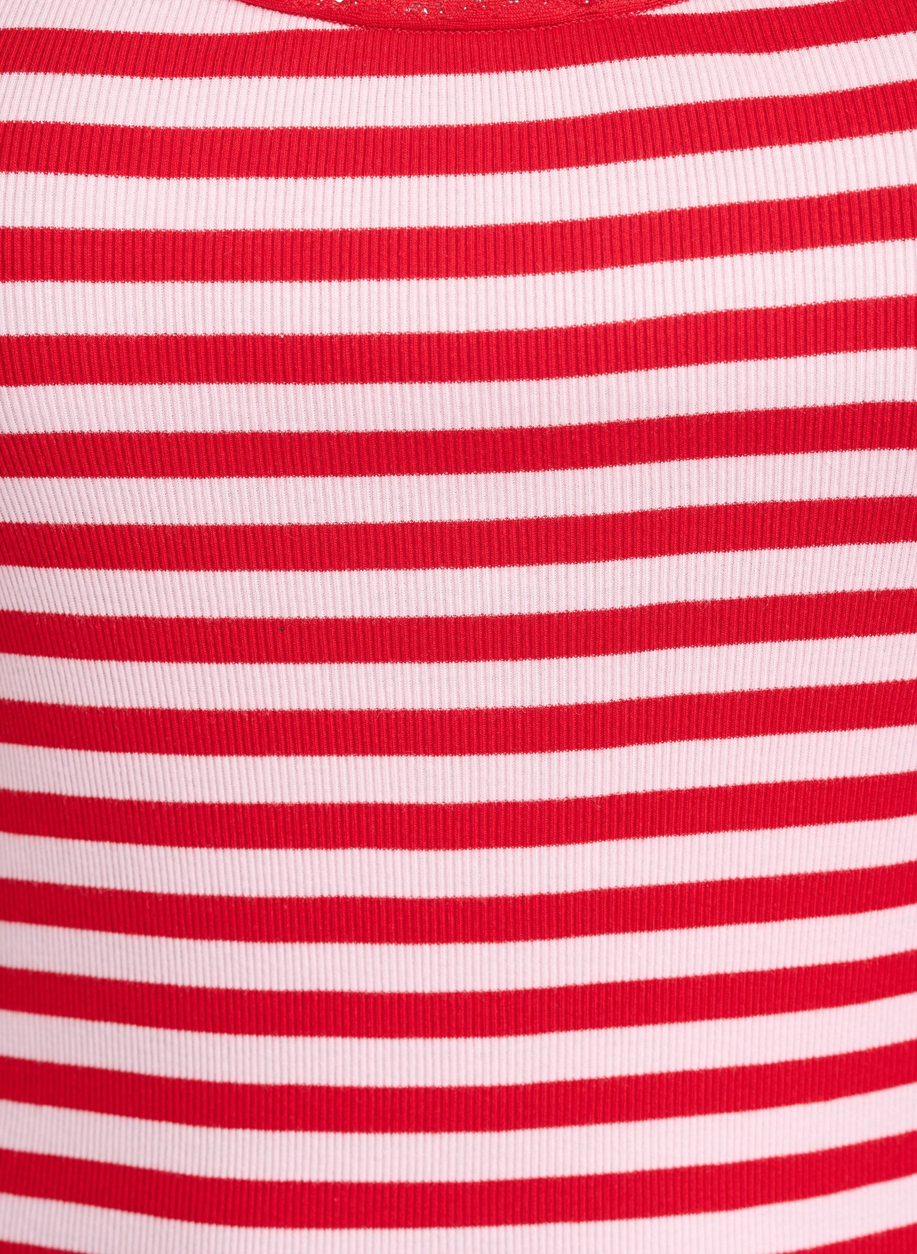 Zizzi Randig topp med ribbad textur och spetskant, Rosa, Packshot image number 2