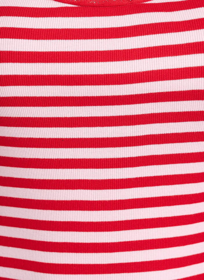 Randig topp med ribbad textur och spetskant, Rosa, Packshot image number 2