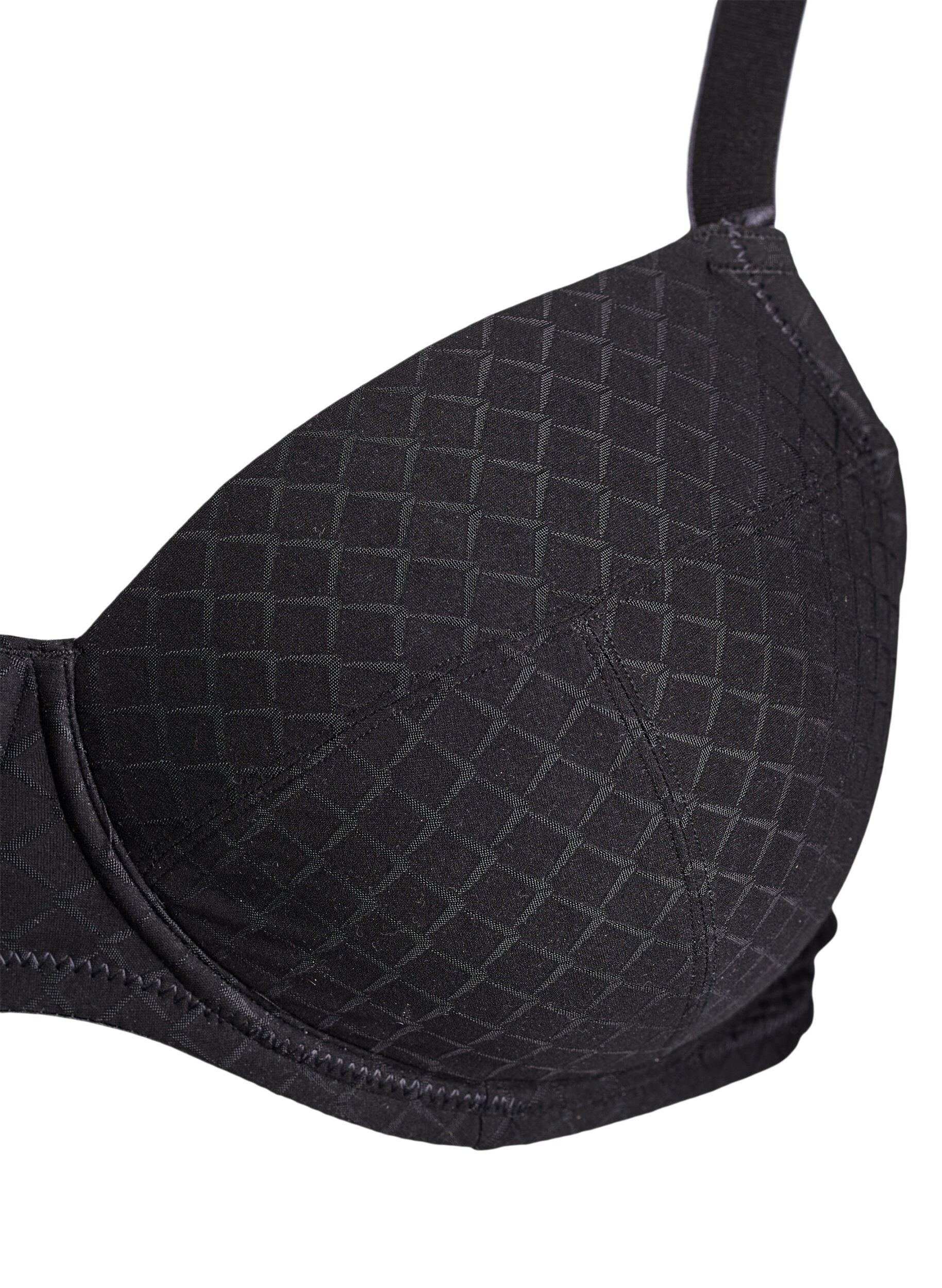 ZizziVadderad BH i mikrofiber med rutigt m&ouml;nster, Svart, Packshot image number 2