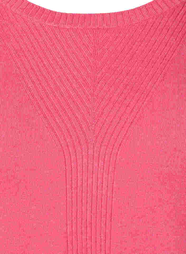 Enfärgad stickad tröja med ribbade detaljer, Hot Pink Mel., Packshot image number 2
