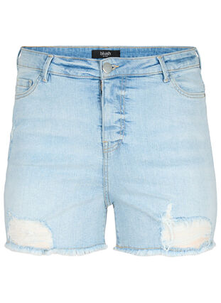 Jeansshorts med slitna detaljer, Light Blue Denim, Packshot image number 0
