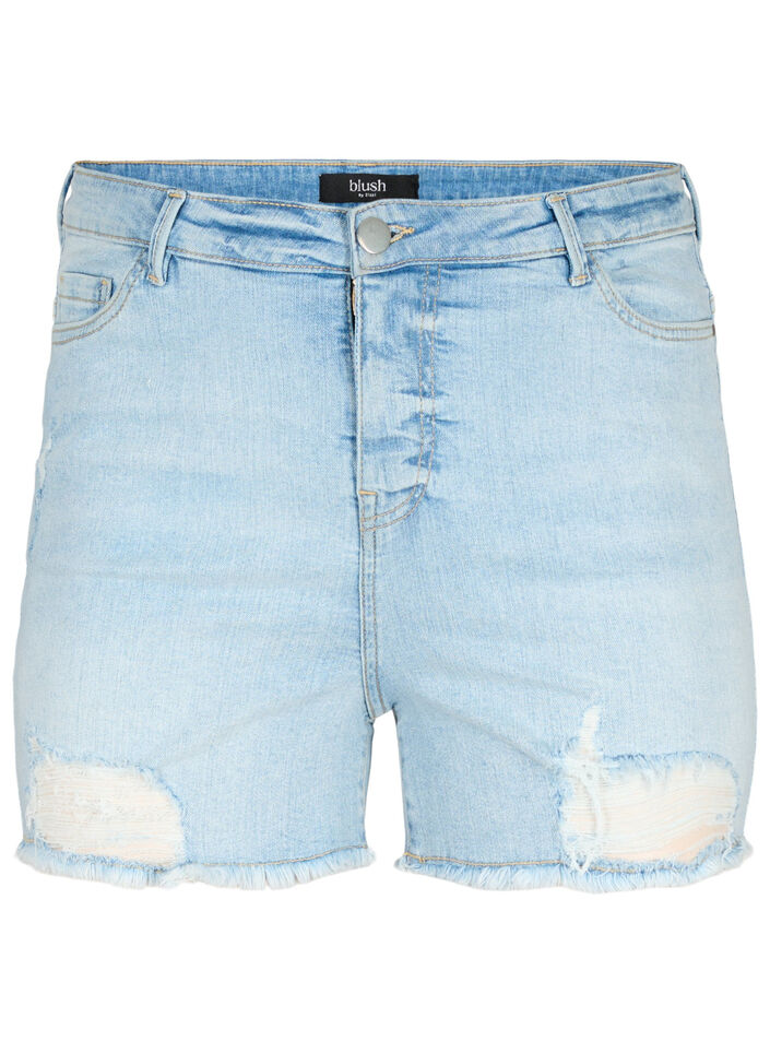 Jeansshorts med slitna detaljer, Light Blue Denim, Packshot image number 0