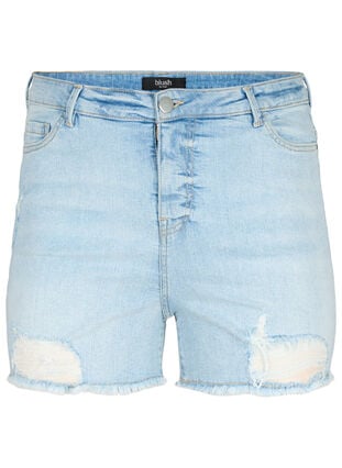 Jeansshorts med slitna detaljer, Light Blue Denim, Packshot image number 0