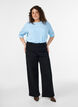 Finstickad blus med korta &auml;rmar, Bl&aring;, Model image number 1