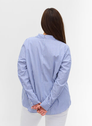 Randig skjorta i ekologisk bomull, Dazzling Blue Stripe, Model image number 1