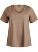 Kort&auml;rmad enkel t-shirt med v-ringning, Brun, Packshot image number 0