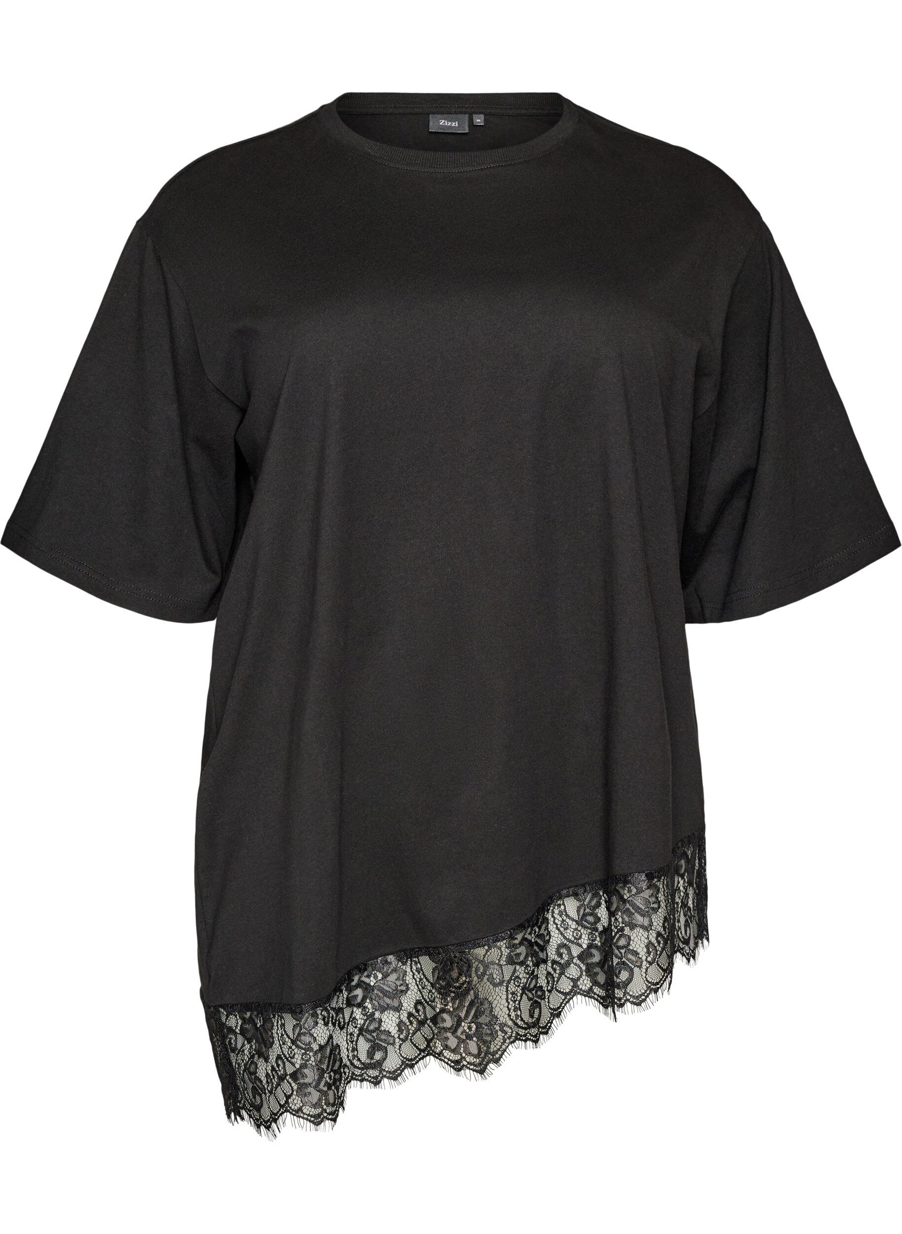 T-shirt med asymmetrisk spetskant