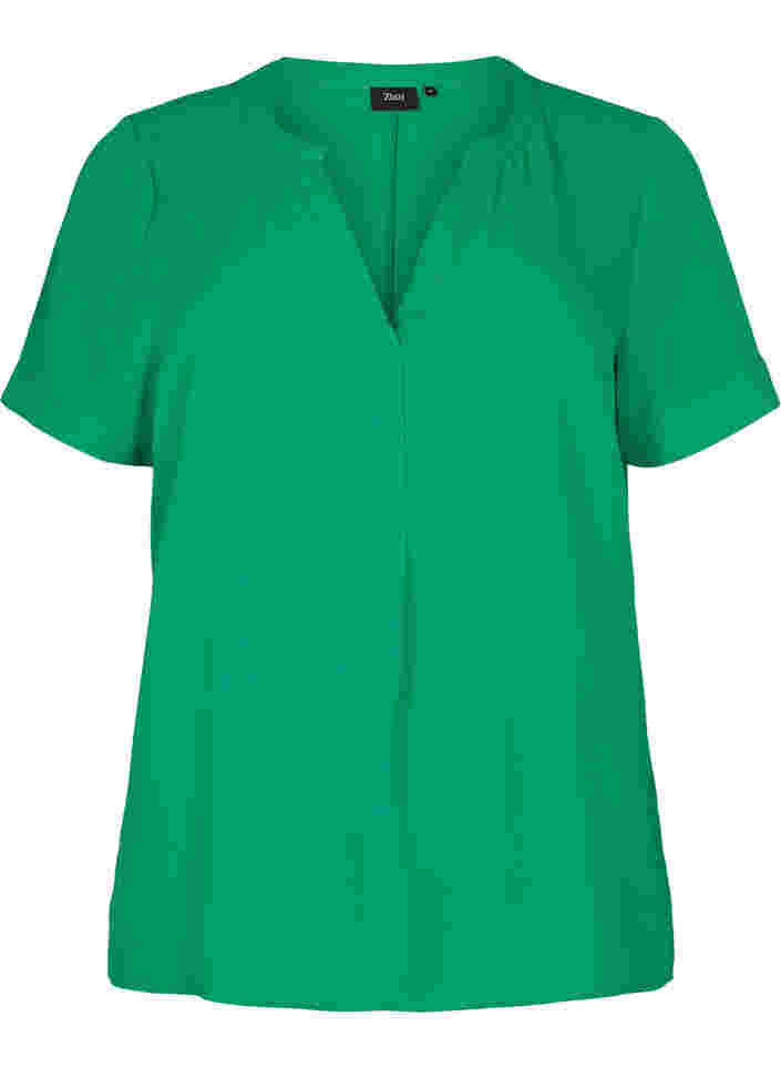 Kortärmad blus med v-ringning, Jolly Green, Packshot image number 0