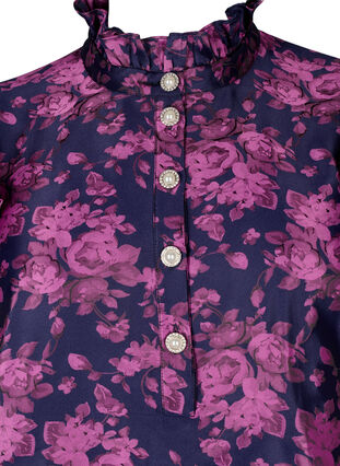 Klänning med volangdetalj och pärlknappar, Dark Blue Pink, Packshot image number 2