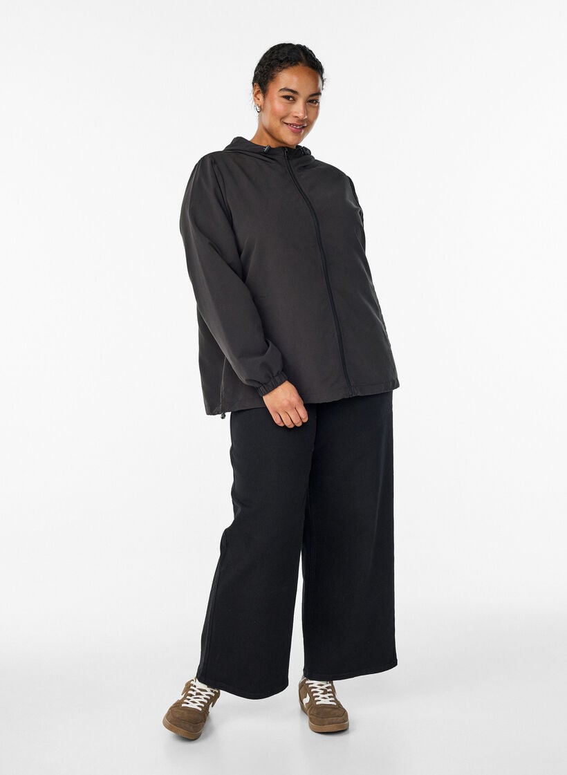 L&auml;tt jacka med huva och dragkedja, Svart, Model image number 1