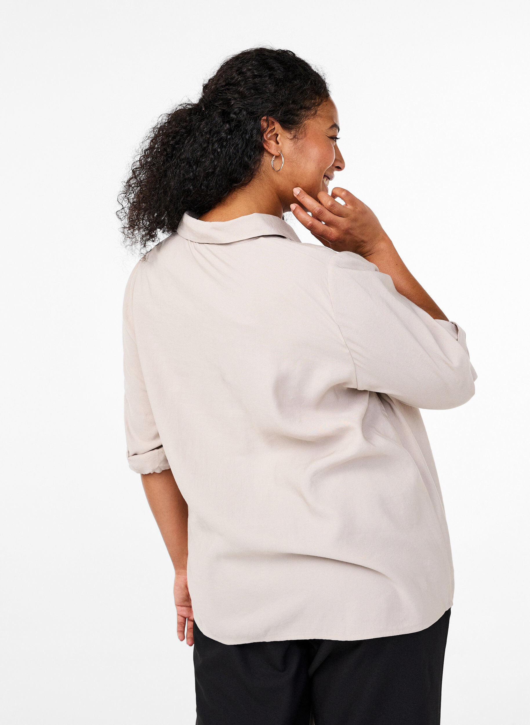 Zizzi Skjorta med nitar och 3/4 &auml;rmar, Beige, Model image number 2