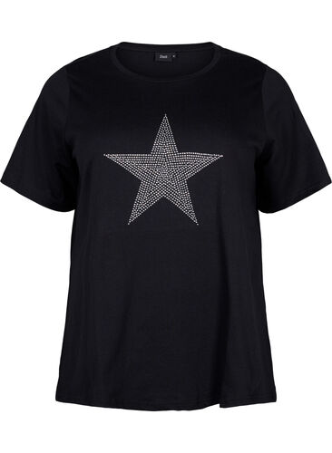 T-shirt med nitar i ekologisk bomull, Black Star , Packshot image number 0