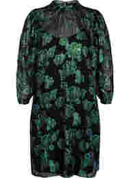 Blommig klänning i viskos med lurex, Black w. Green Lurex