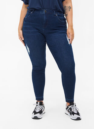 Super slim Amy Jeans med slits, Dark blue denim, Model image number 2