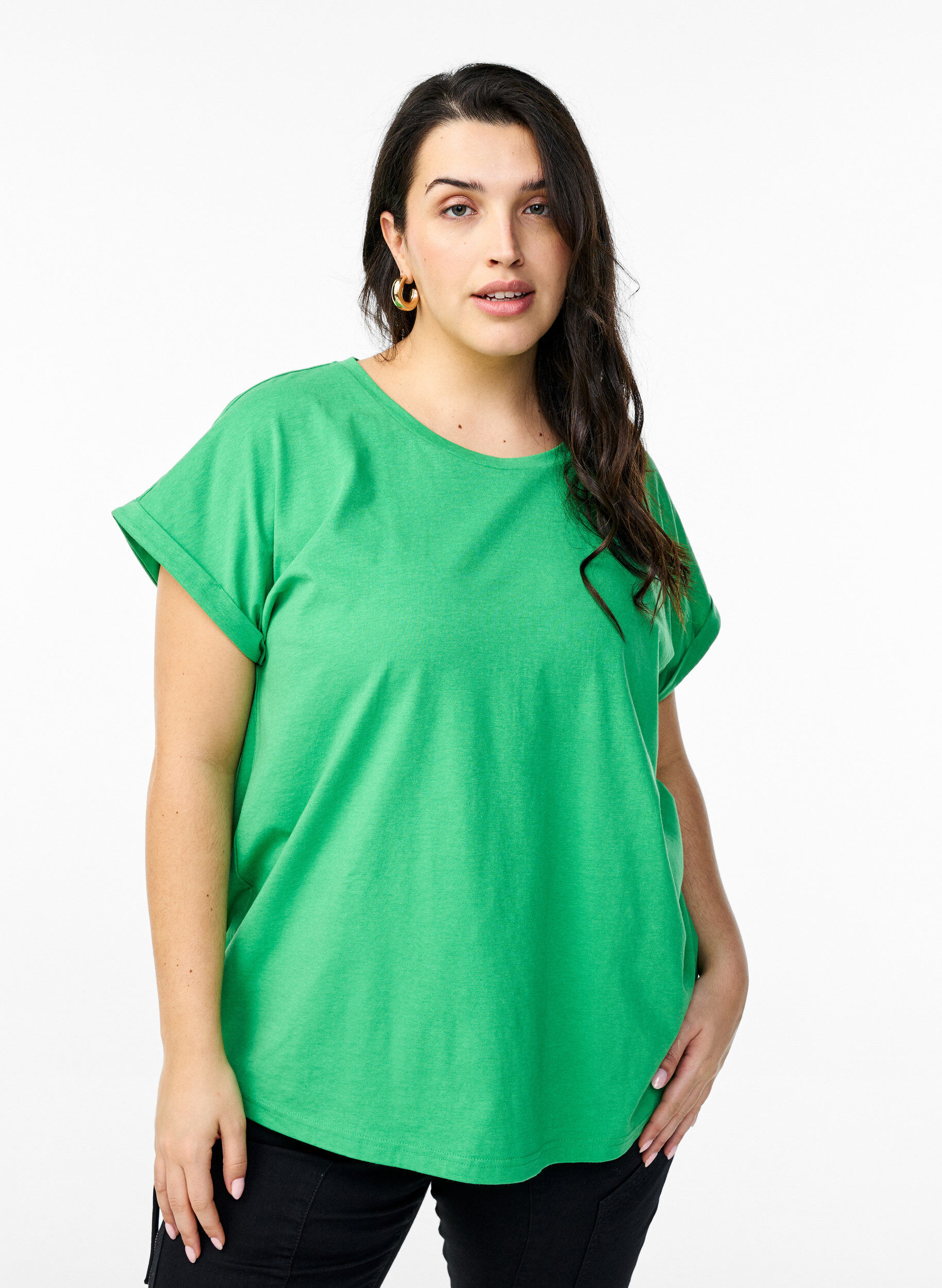 ZizziKort&auml;rmad t-shirt i bomullsblandning, Gr&ouml;n, Model image number 0