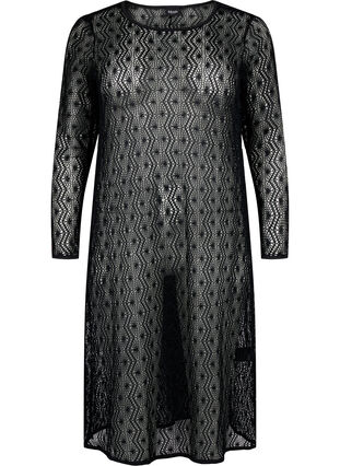 Virkad klänning med långa ärmar, Black, Packshot image number 0