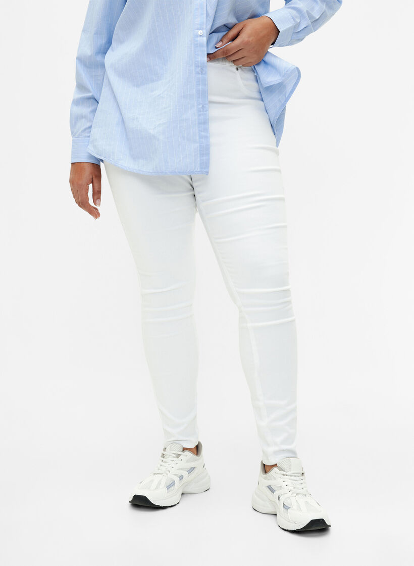 Jeggings med h&ouml;g midja, Vit, Model image number 2