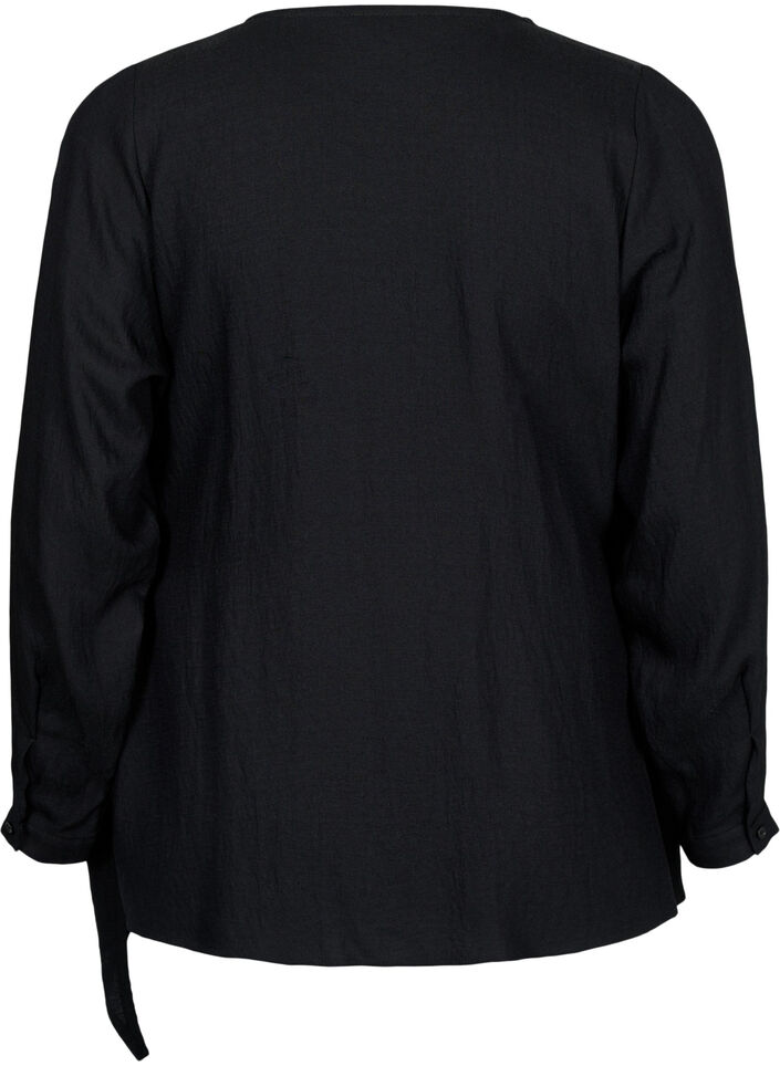 Långärmad blus i viskos med omlottlook, Black, Packshot image number 1