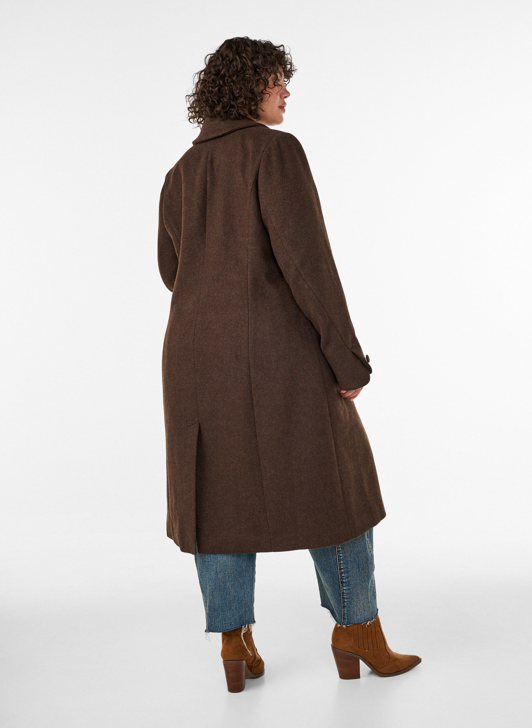 ZizziKappa i ullblandning med slag och knappar, Brun, Model image number 2