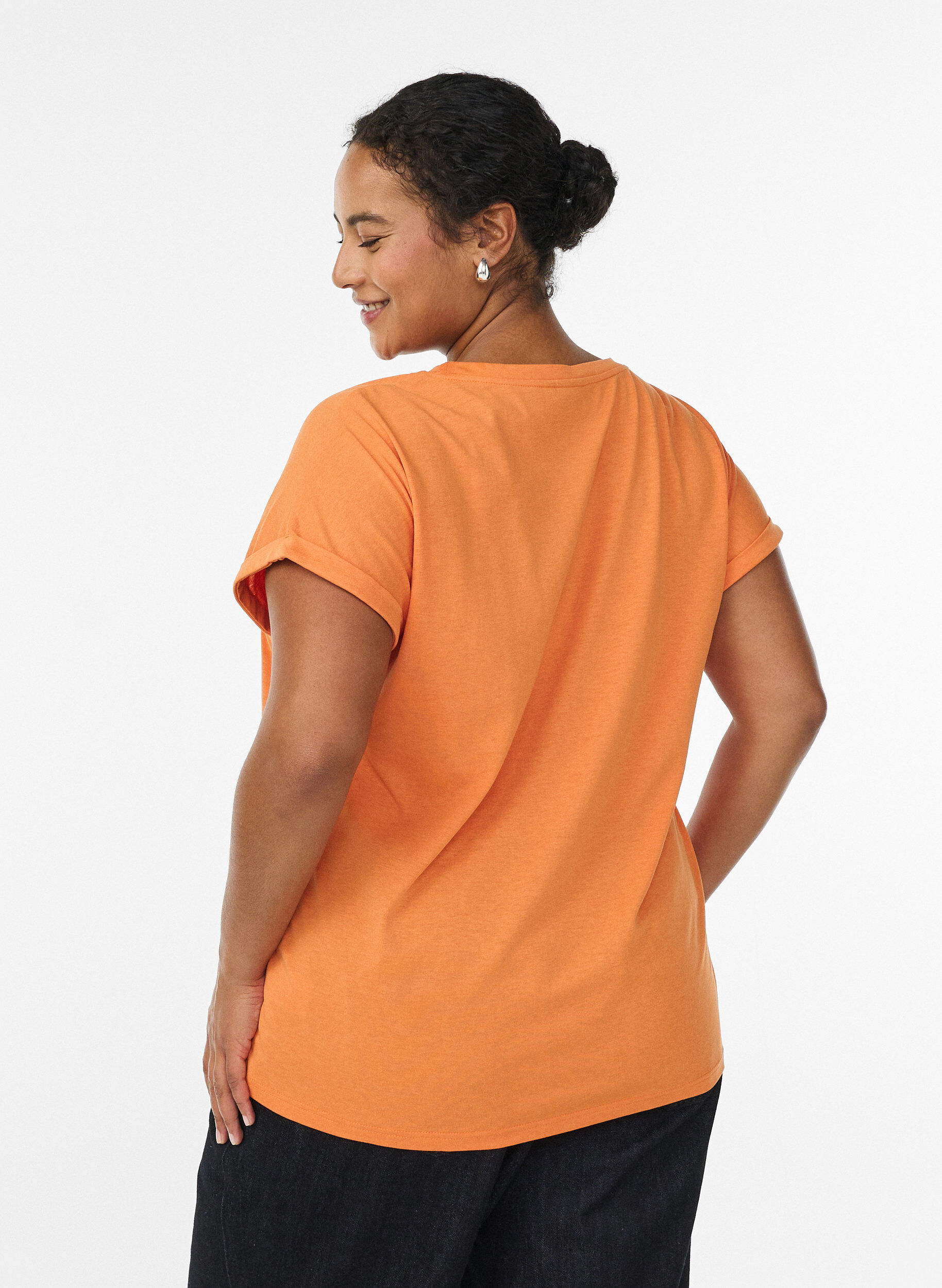 ZizziKort&auml;rmad t-shirt i bomullsmix, Orange, Model image number 2