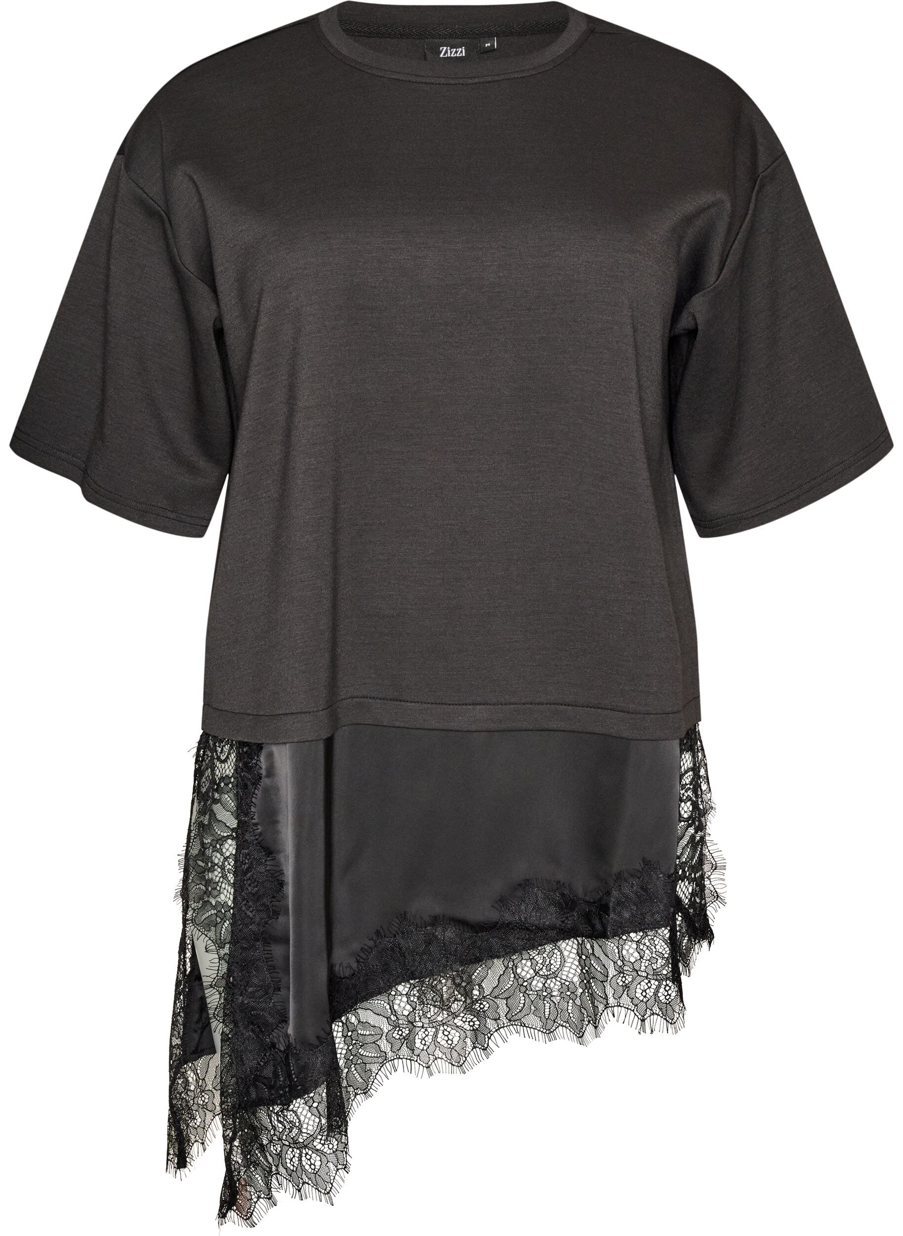 Blus i jersey med lager-p&aring;-lager-look och spets