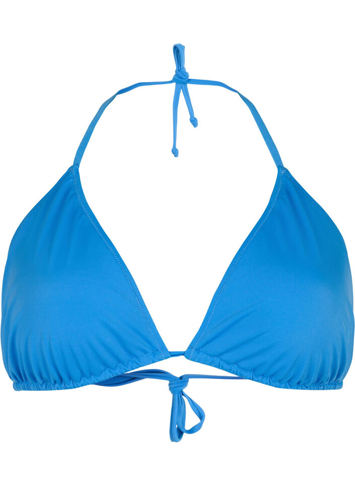 Enfärgad triangel-bikinitopp, Blå, Packshot image number 0