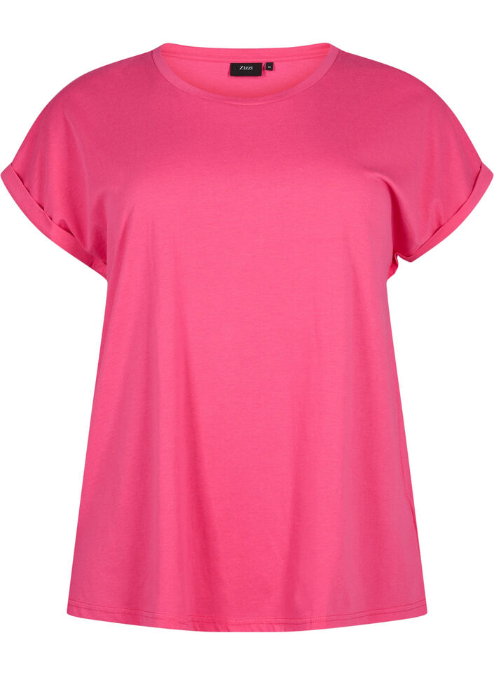 Kort&auml;rmad t-shirt i bomullsmix, Rosa, Packshot image number 0