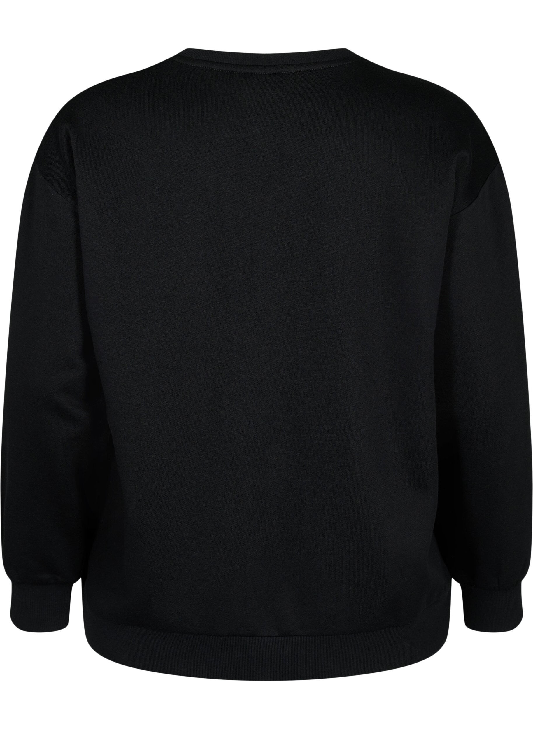 Zizzi Sweatshirt med volang och virkad detalj, Black, Packshot image number 1