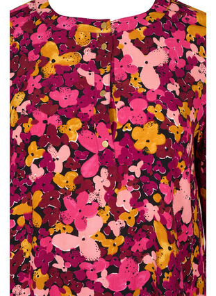 Blommig viskosklänning med 3/4 ärmar, Hot Pink Flower, Packshot image number 2