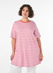 L&aring;ng oversized randig t-shirt i ekologisk bomull, Lila, Model image number 0