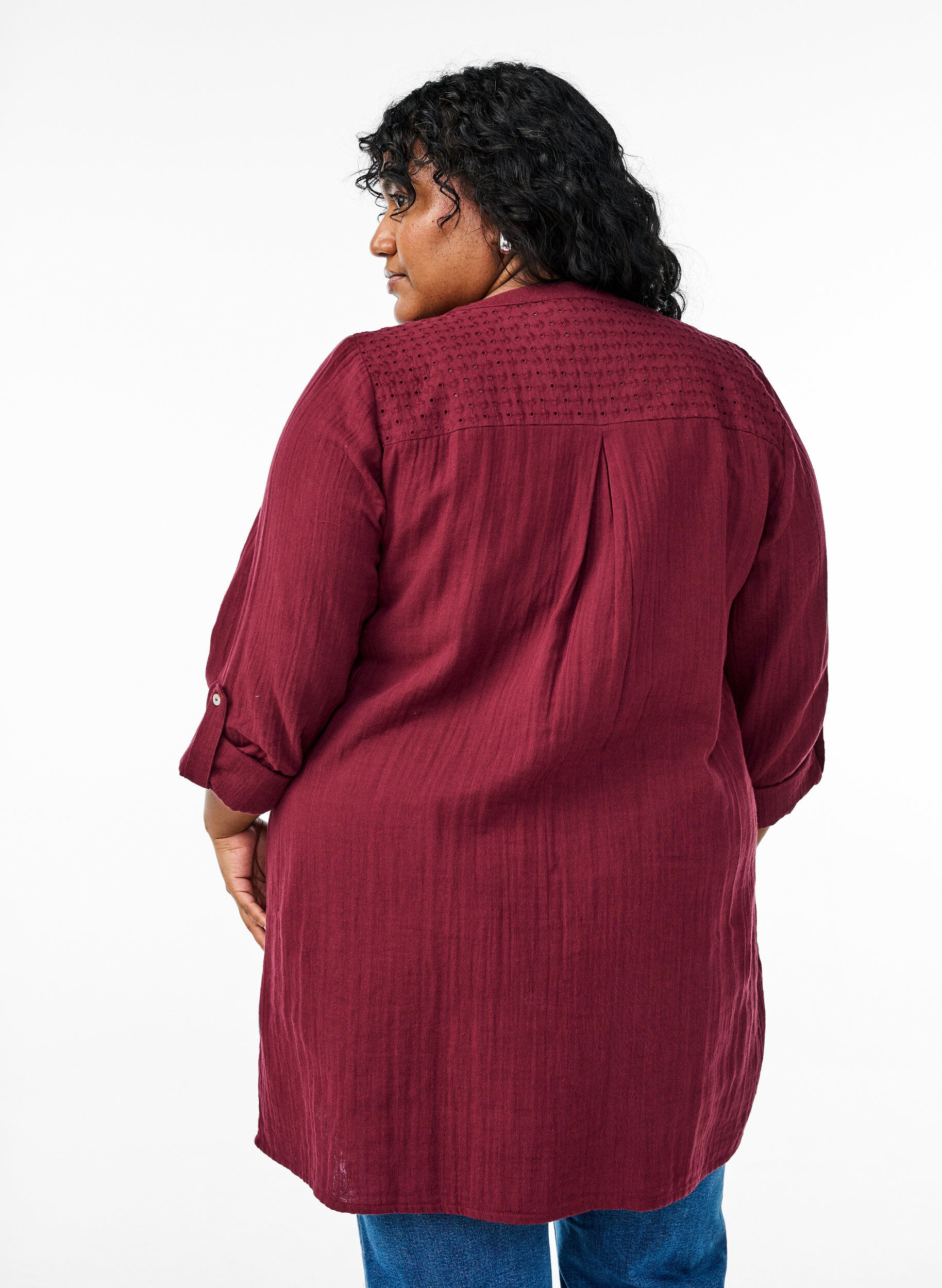 ZizziTunika i bomullsmuslin med broderie anglaise, M&ouml;rk Bordeaux, Model image number 2