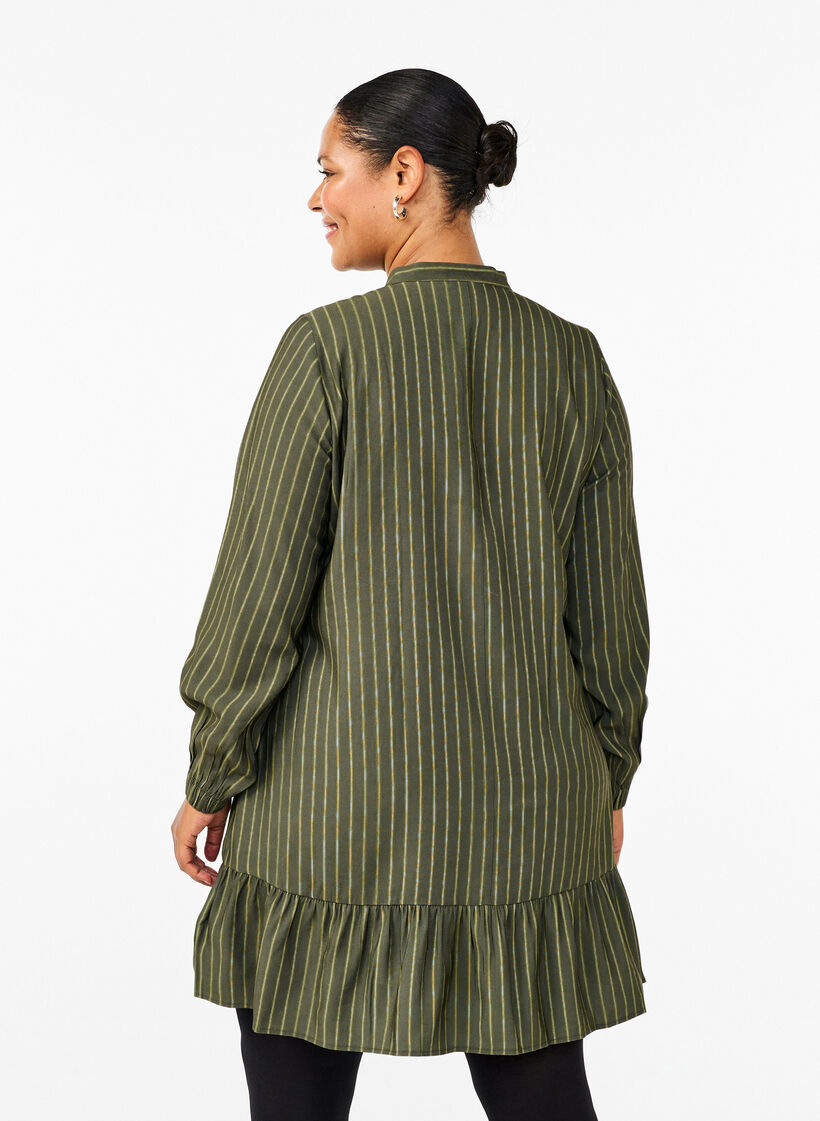 Kort randig klänning med volangdetalj, Thyme Stripe AOP, Model image number 1