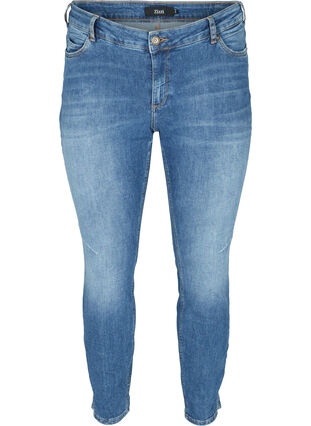 Sanna jeans med slits vid foten, Dark blue denim, Packshot image number 0