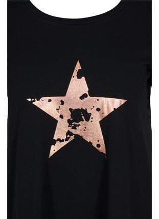 Kortärmad bomulls t-shirt med tryck, Black w. star copper, Packshot image number 2