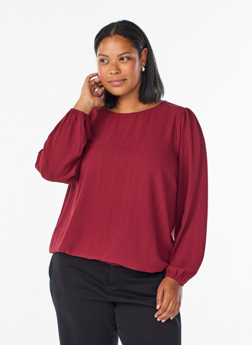 Blus med glitter, M&ouml;rk Bordeaux, Model image number 0