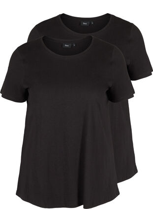 2-pack kortärmade t-shirtar i bomull, Black, Packshot image number 0