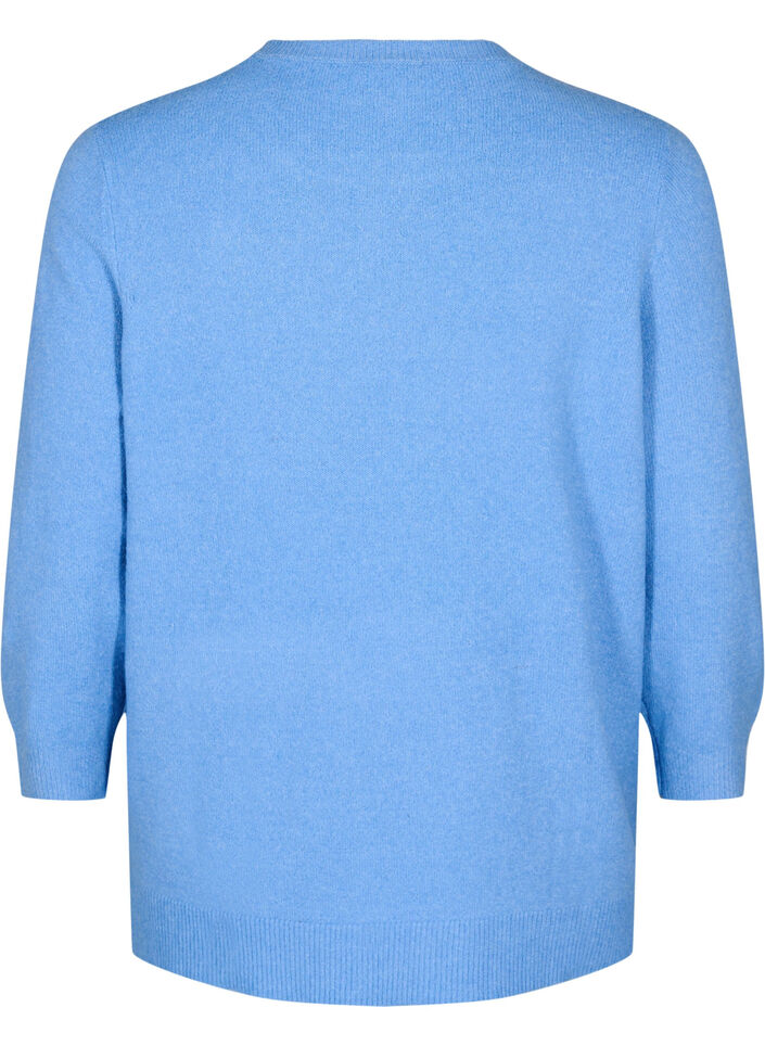 Stickad blus med blommor och 3/4-ärmar, Della R. Blue Mel., Packshot image number 1