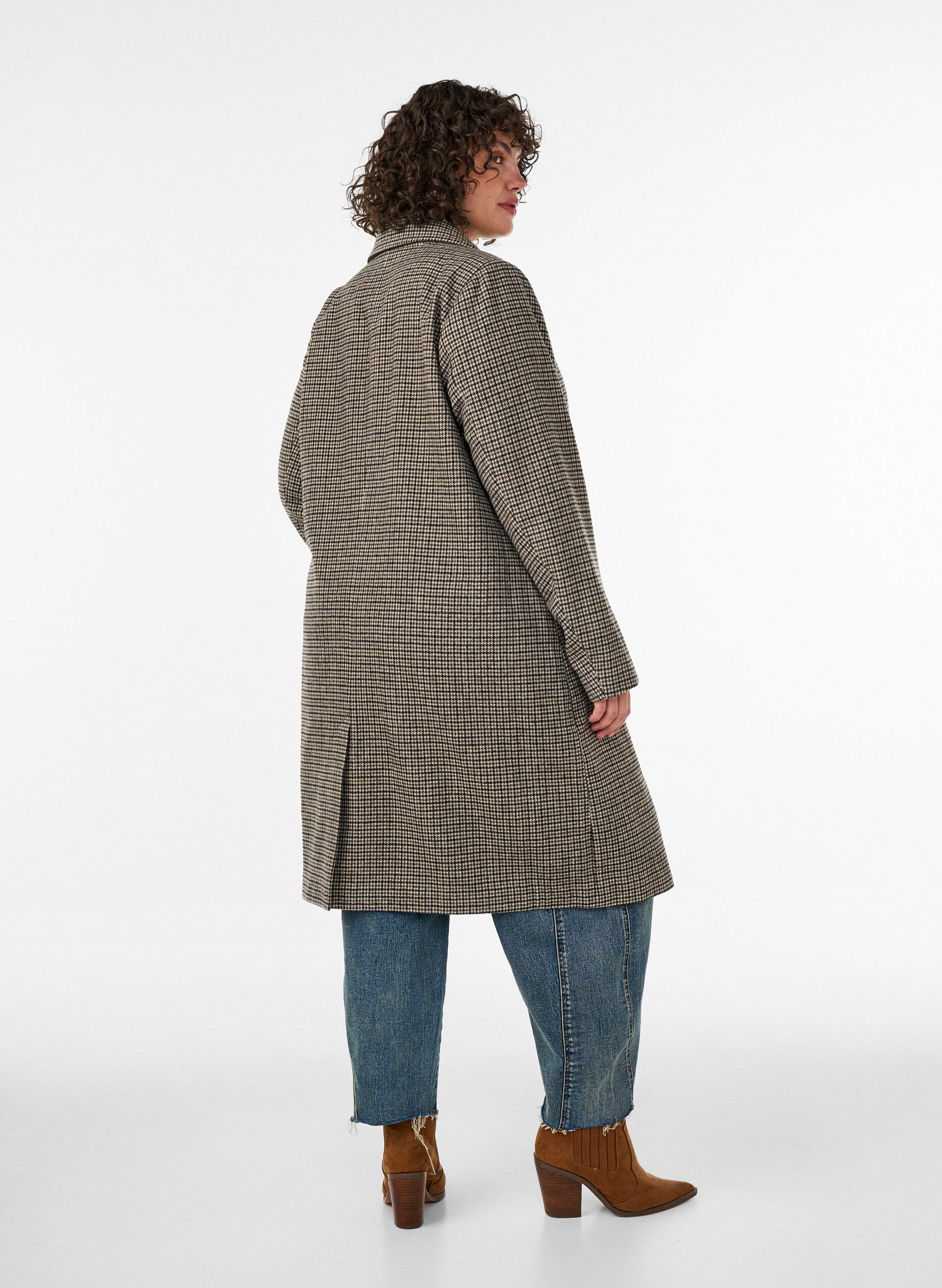 ZizziMedell&aring;ng rutig kappa, Brun, Model image number 2