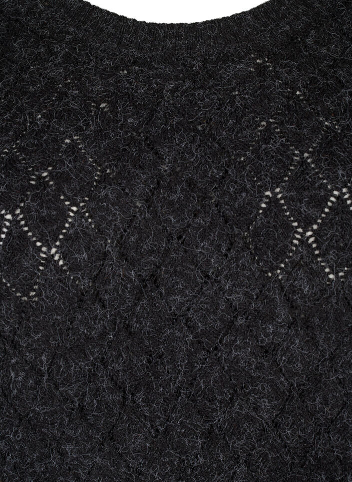 Stickad blus med spetsmönster, Dark Grey Melange, Packshot image number 2