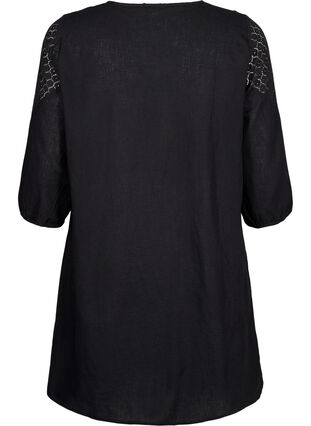 Klänning i bomullsblandning med linne och virkade detaljer, Black, Packshot image number 1