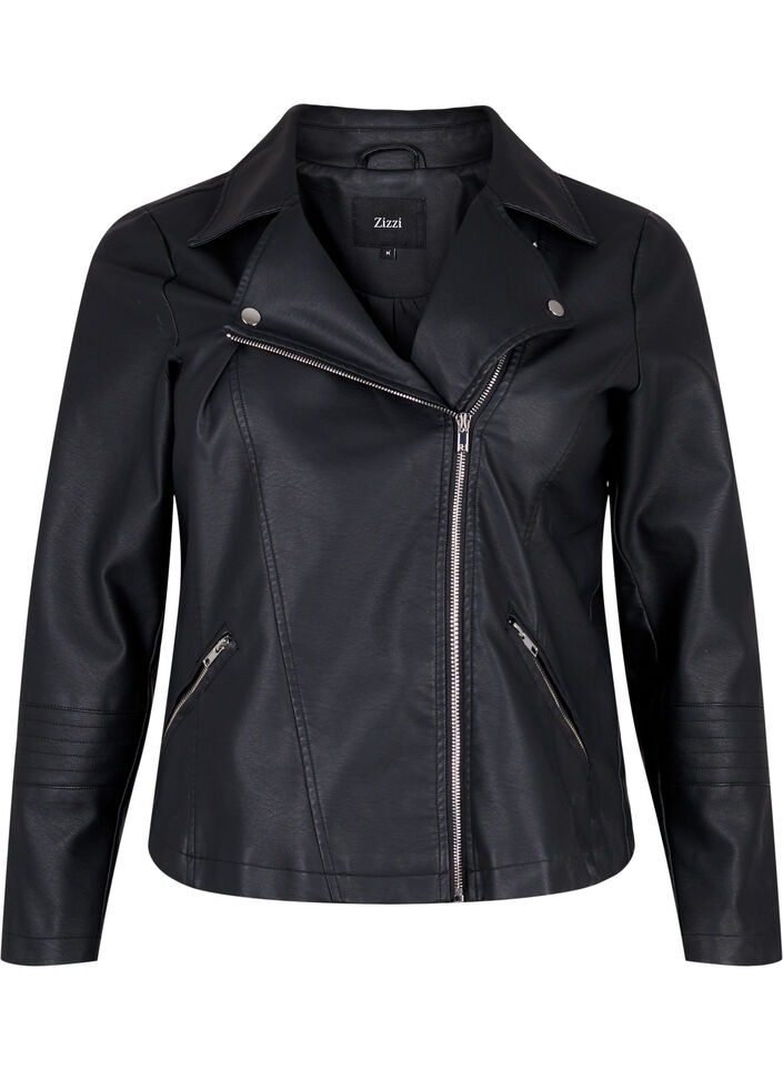 Imiterat l&auml;der biker jacka, Svart, Packshot image number 0