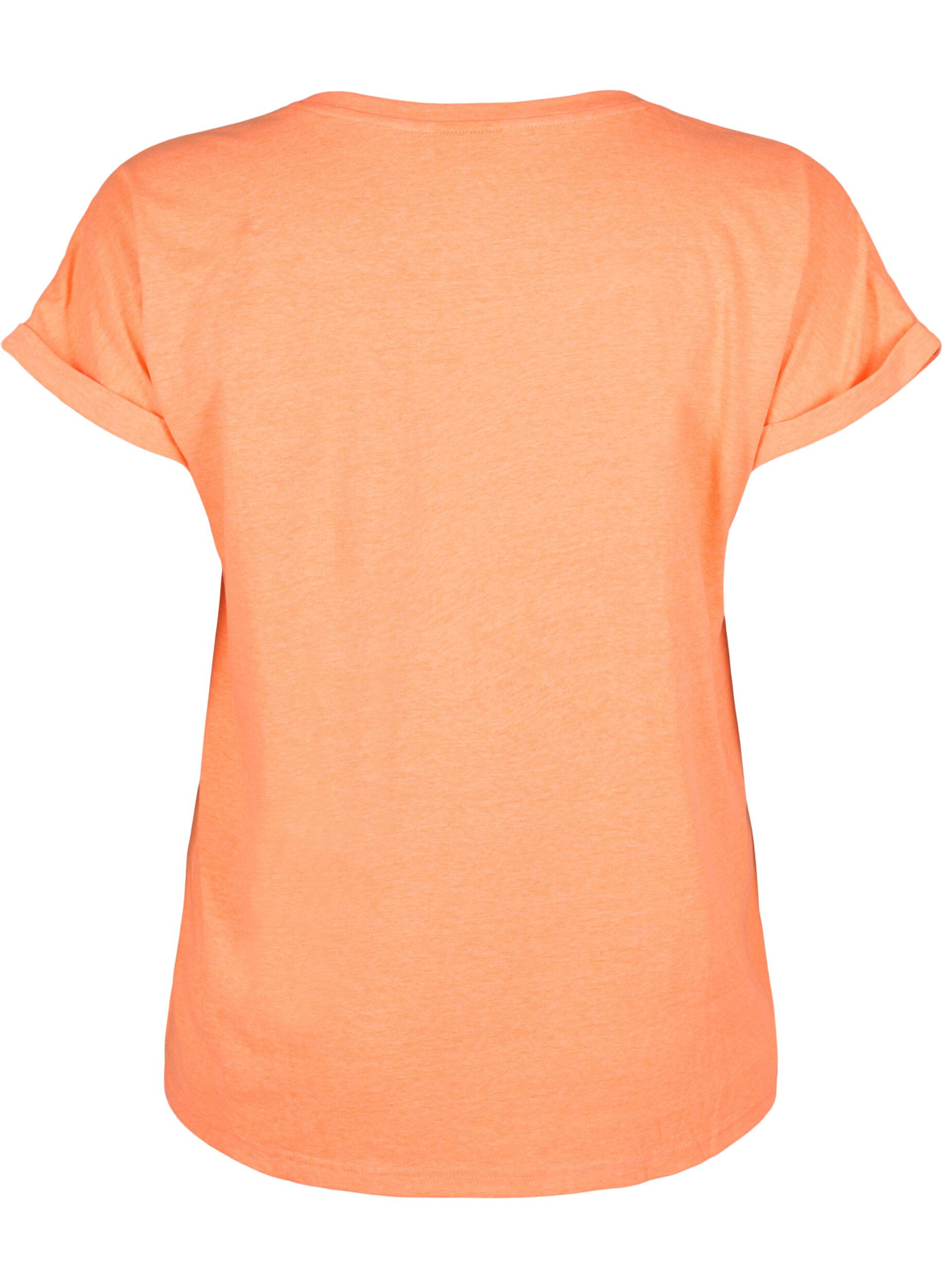 Zizzi Neonf&auml;rgad bomulls t-shirt, Orange, Packshot image number 1
