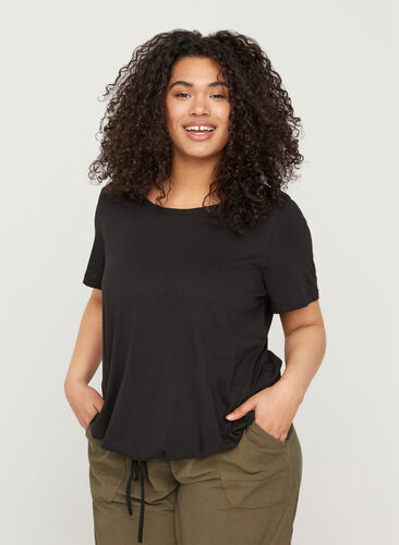 Kortärmad t-shirt med justerbar midja, Black, Model image number 0