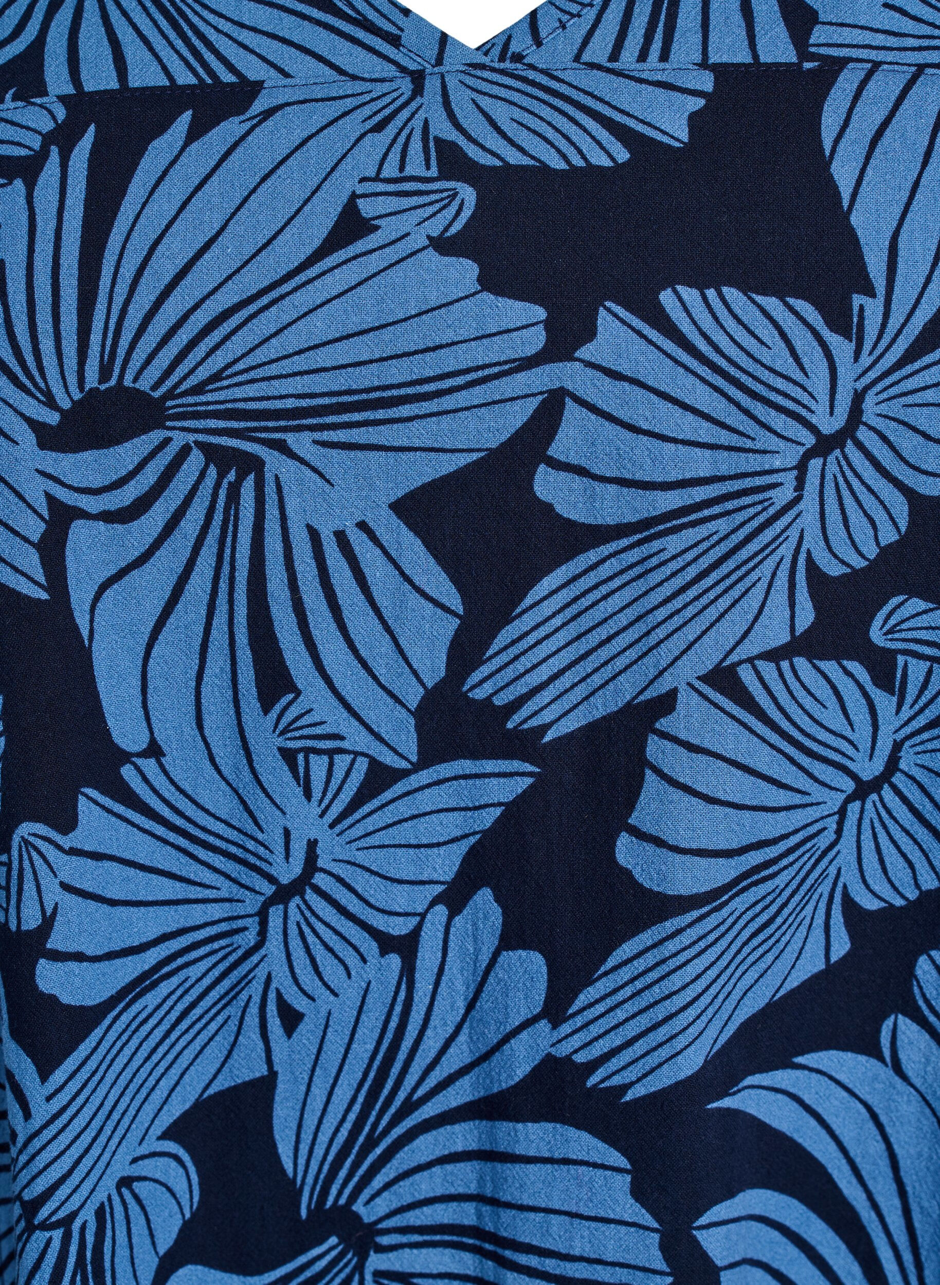 ZizziKort a-linjeformad kl&auml;nning med blomm&ouml;nster, Bl&aring;, Packshot image number 2