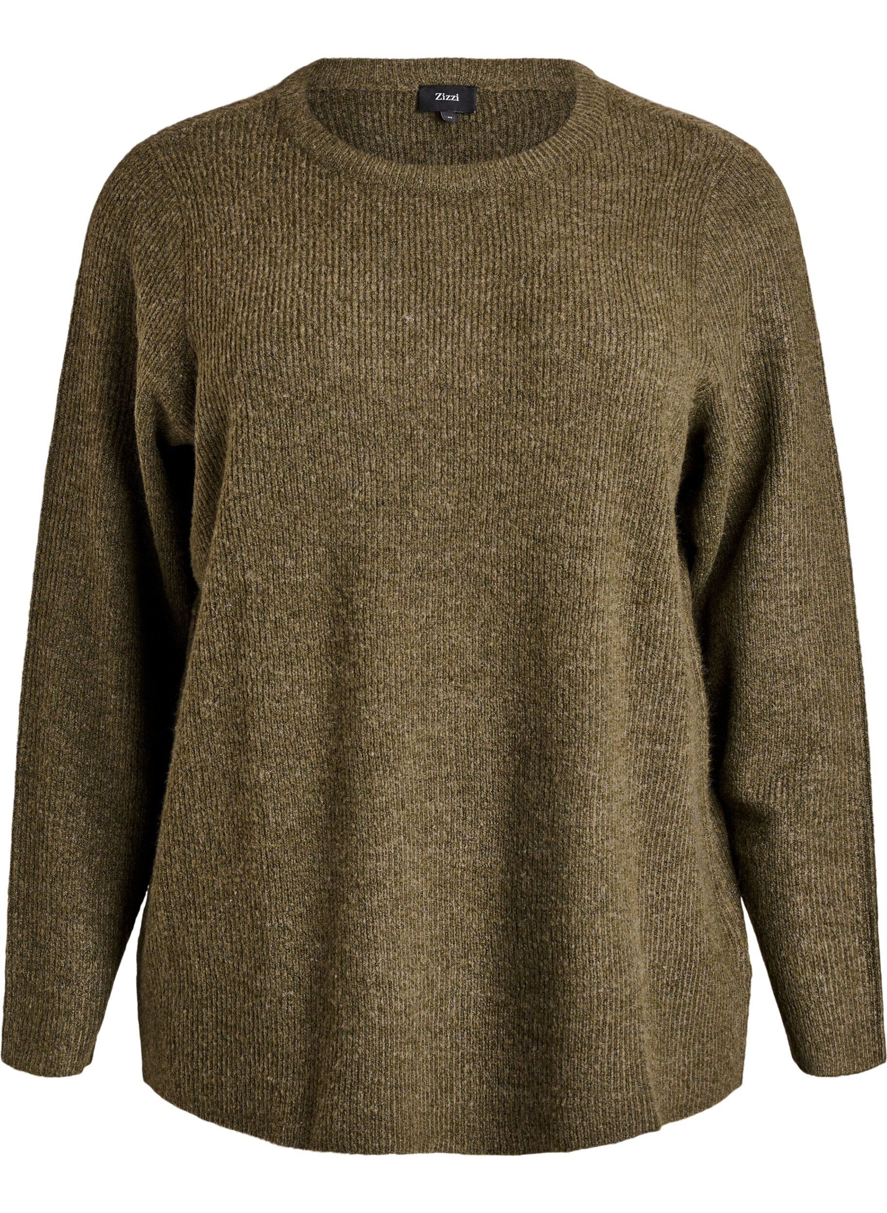 ZizziMelerad stickad blus med rund hals, Gr&ouml;n, Packshot image number 0