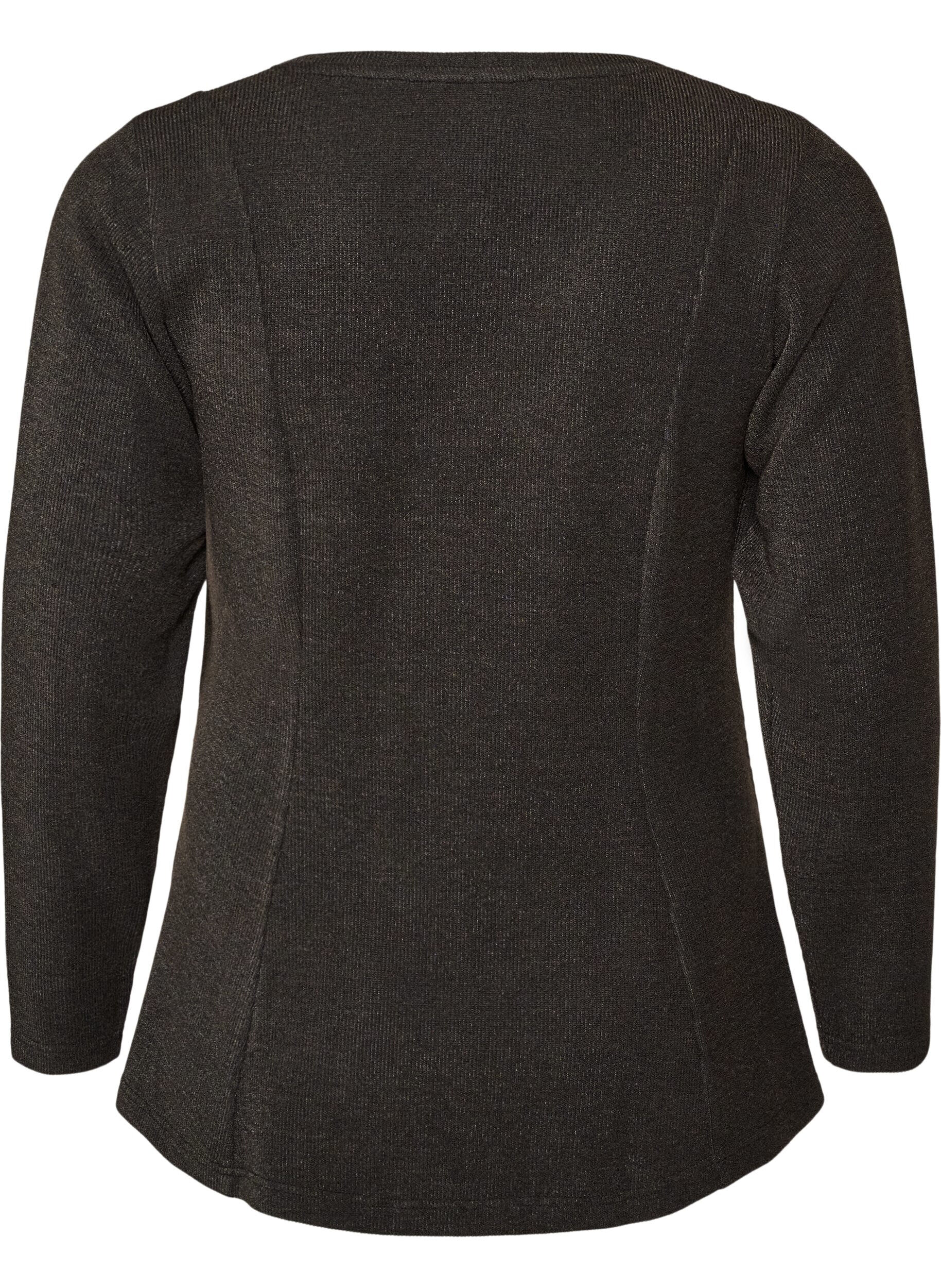ZizziBlus i jersey med ribbad textur och a-linjeformad passform, Svart, Packshot image number 1