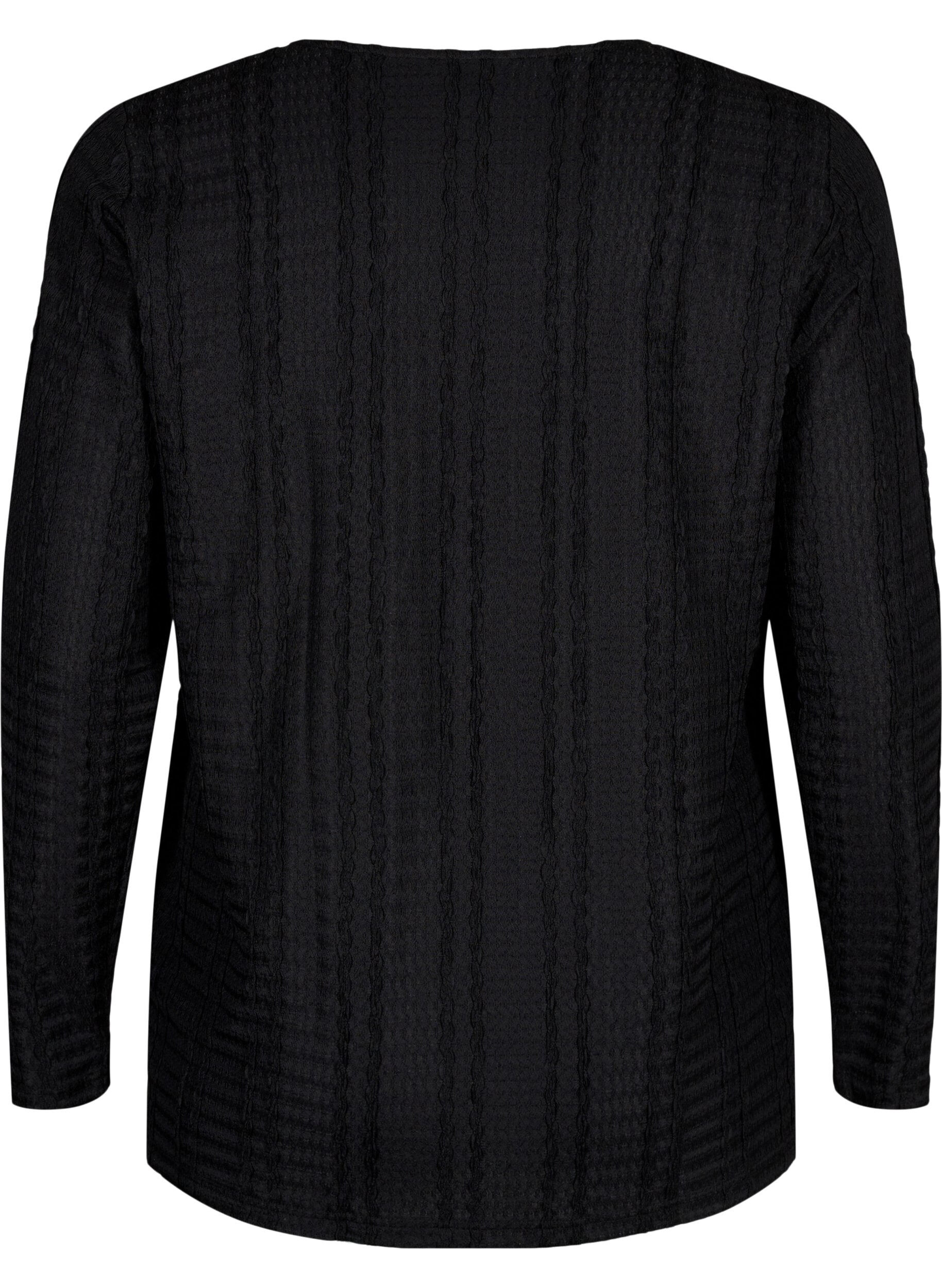 Zizzi L&aring;ng&auml;rmad blus med struktur, Black, Packshot image number 1