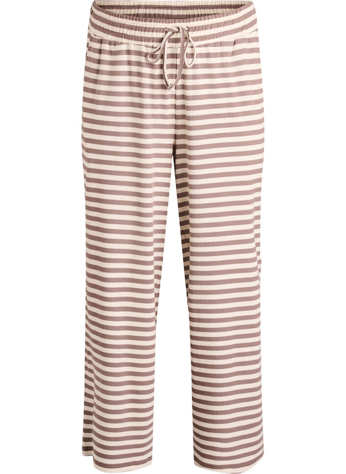 Randiga pyjamasbyxor med h&ouml;g midja och vida ben, Beige, Packshot image number 0